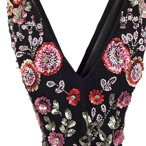 Primavera Beaded Couture Short Black Floral Dress Homecoming Mini Fits Like XS - Picture 3 of 10